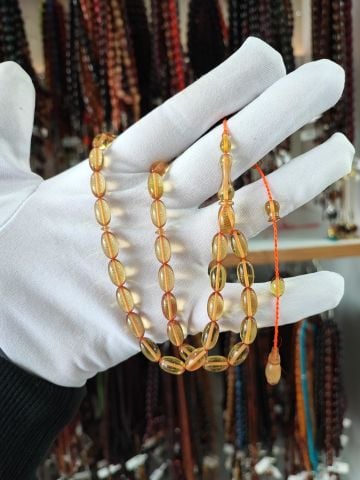 ATEŞ KEHRİBAR BEYZİ MODEL 6,5*12 TESBİH BEYZİ - Şeffaf Sarı