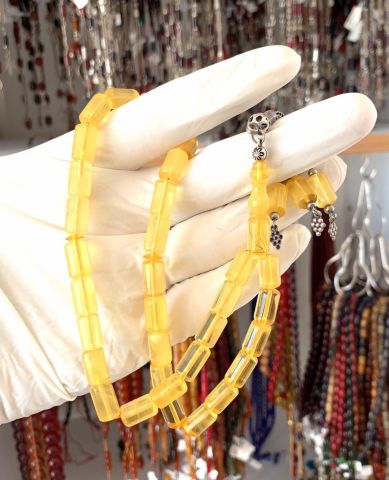 DAMLA KEHRİBAR TESBİH KESME MODEL GÜMÜŞ PÜSKÜLLÜ